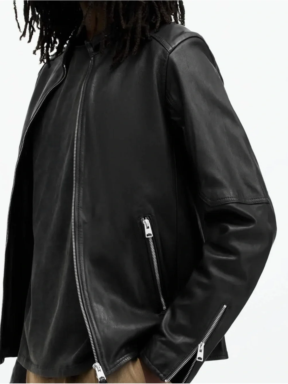 All Saints Cora Black Leather Motorcycle Jacket - Picture 4 of 10